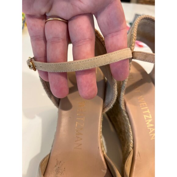 Stuart Weitzman Beige Suede Espadrille Wedge Sandals With Ankle Strap & Braided - Picture 4 of 10